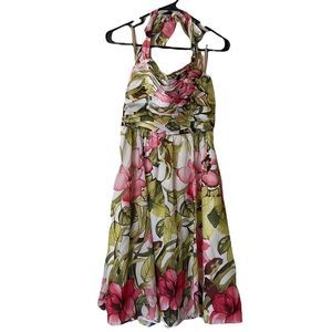 Tommy Bahama Silk Blend Halter Dress with Hawaiian Floral Prints Size 6